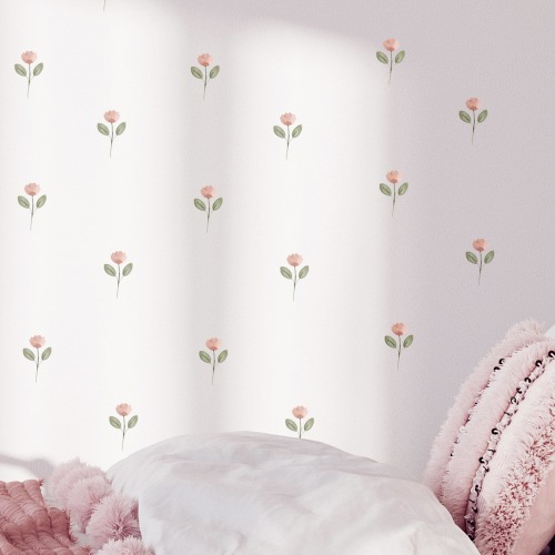 Small Dainty Pink Flowers Wall Stickers - Floral Nursery Décor by Dizzy Duck