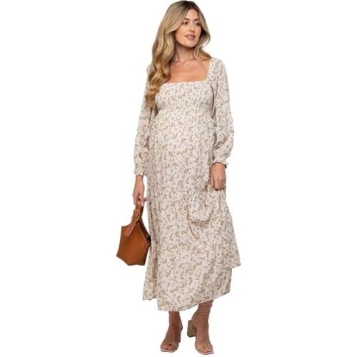 PinkBlush Floral Smocked Long Sleeve Maternity Maxi Dress