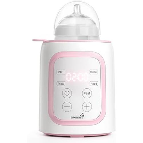 Grownsy Bottle Warmer, Fast Baby Bottle Warmer for All Bottles, Milk Warmer for Breastmilk or Formula, Smart Temperature Control and Automatic Shut-Off- Pink