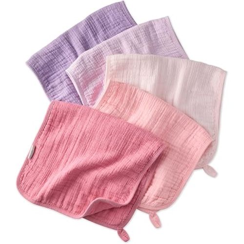 Butterblu Riley - Crinkle Burp Cloths, 5 Pack Muslin Burpcloths for Newborn Girls, Boys, Unisex​, Pink, One Size