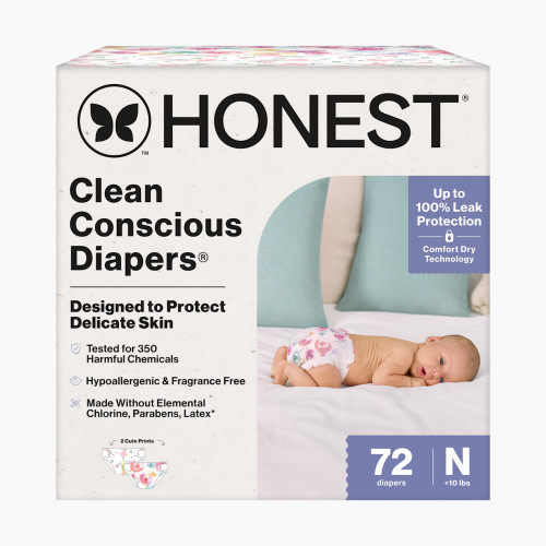 The Honest Company Clean Conscious Disposable Diapers - Rose Blossom + Tutu Cute, Nb, 72 Count