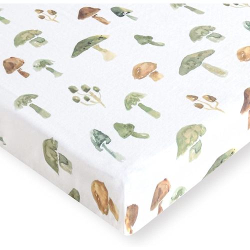 LifeTree Crib Sheets for Baby Unisex - Muslin Fitted Crib Sheets Toddler Bed Sheet, 70% Viscose from Bamboo and 30% Cotton, Fits Mini Crib & Pack and Play Playard, Mushroom, 26in x 38in