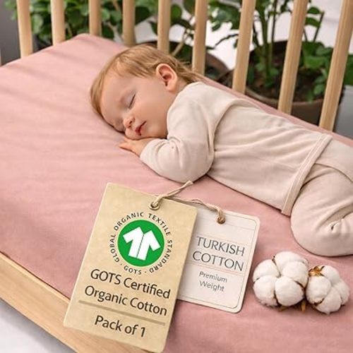 Crib Sheet – 100% Organic Turkish Cotton, GOTS Certified Premium Weight, Ultra Soft, Breathable Fitted 1 Pack - Toddler Bed Mattress Sheets for Boys & Girls