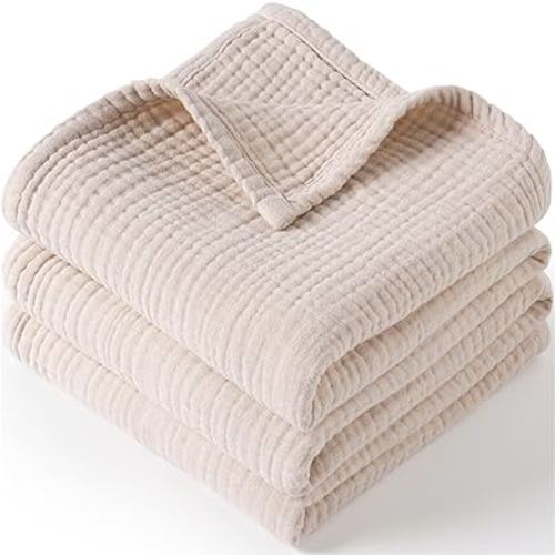 Muslin Baby Blanket for Boys and Girls, Neutral Cotton Crib Blanket for Newborn Infant Toddler - Soft and Breathable Baby Quilt 1 Pack- 47"*47" (Ivory)