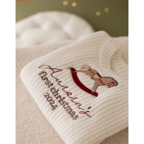 Personalised My First Christmas Baby Knitted Jumper Girls Boys Baby First Christmas Gifts Christmas Tree Embroidered Rocking Horse