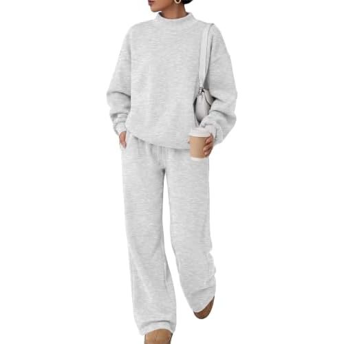 Trendy Queen Womens Mock Neck 2 Piece Lounge Sets Sweatsuits Fall 2026 Oversized Sweatshirts & Wide Leg Sweatpants
