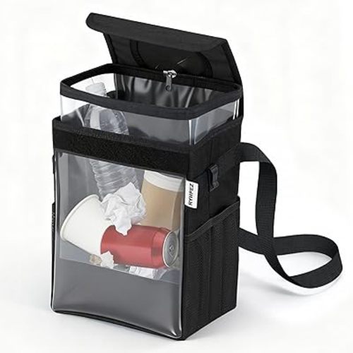 Ryhpez Car Trash Can with Clear Window, Multipurpose Car Organizer Storage for Baby Travel Essentials, Leakproof Car Garbage Bin with Removable Liner for Backseat Console (2.1Gallon/8L)