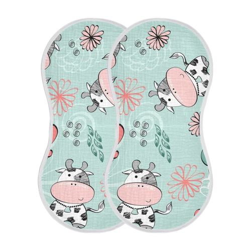 Kigai Cow Muslin Baby Burp Cloths, Large Absorbent Cotton Muslin Burp Cloths Set of 1, Washcloths, Face Towel, Bibs for Newborn Boys Girls, 11 x22 Inch