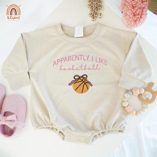 Embroidered Apparently I Like Basketball Baby Romper, Funny Basketball Baby Outfit, Gameday Embroidery Baby Bodysuit, Basketball Baby
