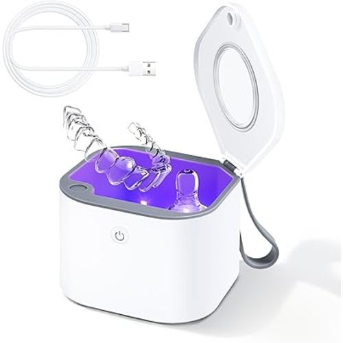 Máquina limpiadora de retenedores, estuche de esterilizador dental portátil para alineadores, dentaduras, protectores bucales, frenillos, chupetes y joyas