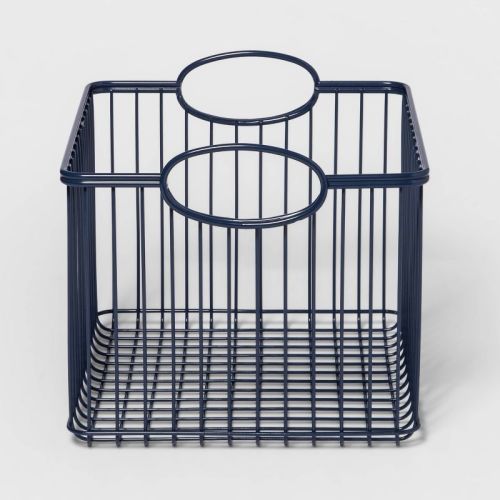 Medium Wire Stackable Kids' Storage Basket Navy - Pillowfort™: Iron, Rectangle, Handles, Powder-Coated, Universal Placement