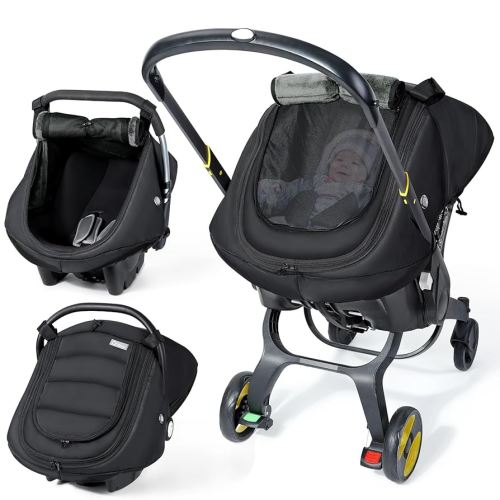 IvyWind Winter Baby Car Seat Cover, Universal Carseat Cover for Babies with Breathable Mesh Window, Cozy and Warm Car Seat Covers for Cold Weather, Kick-Proof Infant Carseat Canopy for Boy Girl, Black