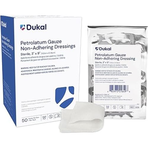 Dukal Petrolatum Gauze 3" x 9" – Sterile Wound Dressing, Ideal for Burns, Surgical Sites & Abrasions – Pack of 50