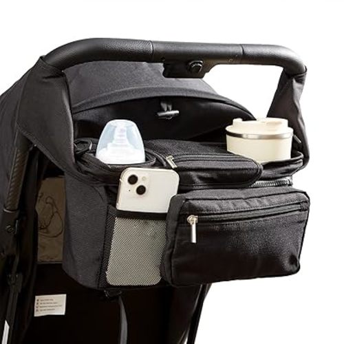 MAMAZING Universal Stroller Organizer with Insulated Cup Holder Detachable Phone Bag & Shoulder Strap, Fits for Uppababy, Nuna, Baby Jogger, Cybex, Umbrella and Travel Stroller