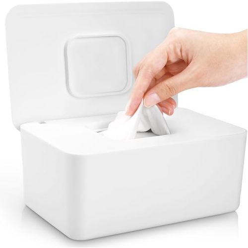 Baby Wipes Dispenser, Baby Wipe Holder for Fresh Wipes, Non-Slip Wipes Container, Refillable Baby Wipes Case with Sealing Design Lid (white)