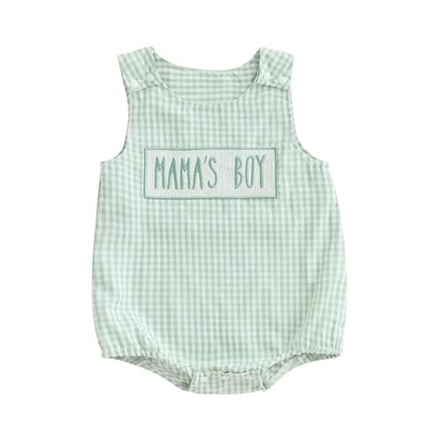 Mama's Boy Baby Clothes Infant Gingham Romper Newborn Summer Overalls Embroidery Letter Sleeveless Bubble Bodysuit