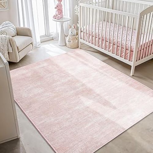 LIANLAM Washable Rug 5x7 Area Rugs for Living Room - Stain Resistant Non-Slip Backing Boho Rug for Bedroom,Durable & Ultra-Thin Vintage Large Area Rug(5x7,Pink)