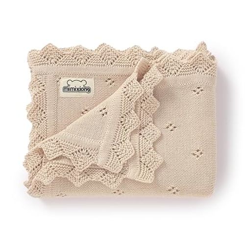 mimixiong Cotton Baby Blanket Knitted Crochet Receiving Crib