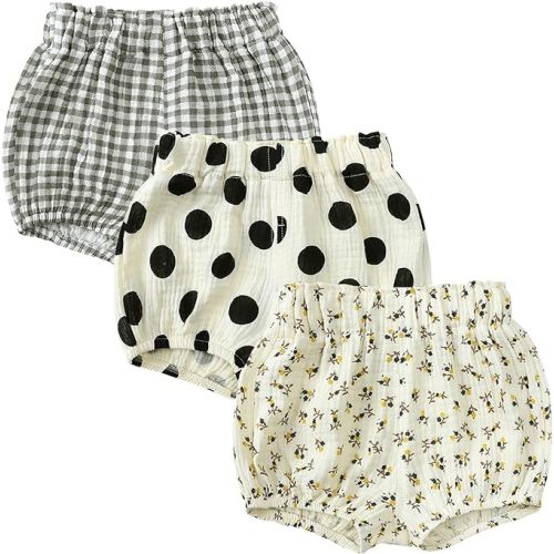 3PC Shorts Set Newborn Baby Girls Boys Pants Cotton Linen Blend Cute Floral Bloomers Triangle Shorts