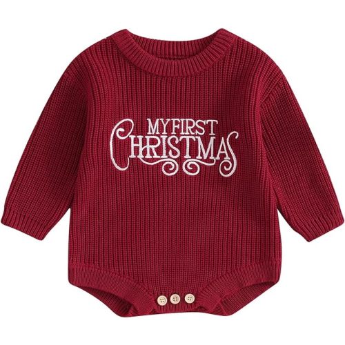 My First Christmas Baby Christmas Sweaters Letter Embroidered Long Sleeve Fall Winter Knitted Pullover