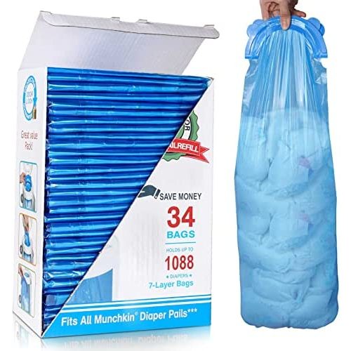 hetaida Diaper Pail Refill Bags, 1088 Counts, 34 Bags, Fully Compatible with Arm&Hammer Disposal System