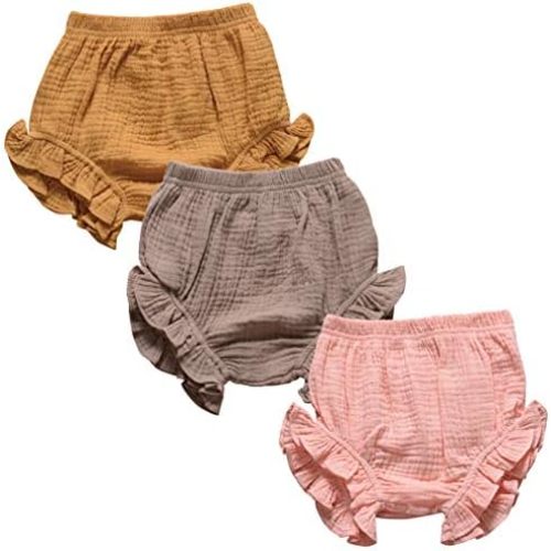 3PC Shorts Set Newborn Baby Girls Boys Pants Cotton Linen Blend Cute Floral Bloomers Triangle Shorts