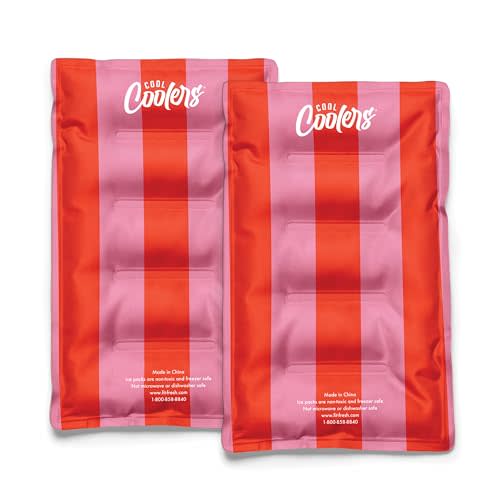 Cool Coolers Reusable XL Soft Ice Packs for Coolers, Long-Lasting Lunch Box Ice Pack, High Performance Quick Freeze, 2Pk, Pink & Orange Stripe