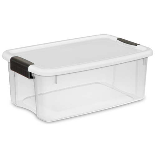 Sterilite 18 Quart Clear Plastic Storage Bin with White Latch Lid, 18 Pack