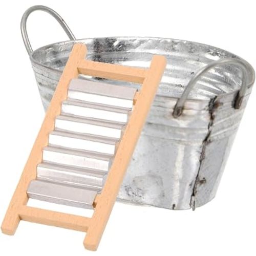 Alasum Miniature Laundry Basin Washboard Set, 1:12 Scale Dollhouse Accessories, Tinplate Metal Wash Tub and Wooden Washboard for Mini House Decor, Tiny Laundry Room Furniture Supplies