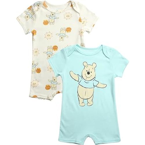 Disney Baby Boys Romper - 2 Pack Short Sleeve Baby Jumpsuit with Snap Closure - Cozy Baby Bodysuit for Boys (Newborn/Infant)