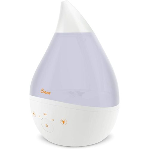 Crane 4-in-1 White Drop Ultrasonic Cool Mist Humidifier with Sound Machine, Night Light, Aroma Tray, 1 Gallon Top Fill White