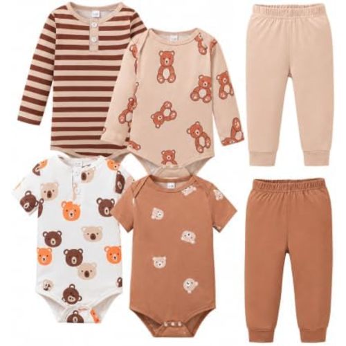 Jecson Baby Boy Clothes 6-Piece Boy Outfit Soft Bodysuits and Pants Set