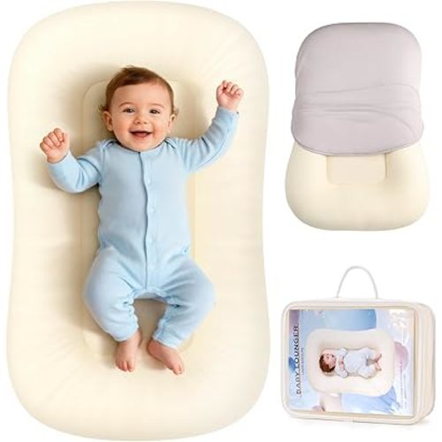 Baby Lounger, Portable Baby Lounger for Newborns to 24 Months, Soft & Breathable Infant Nest with Thickened Support, Newborn Baby Essentials Gift for Home and Travel,Gray