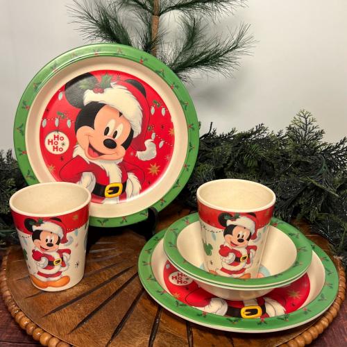 Vintage Disney Mickey Mouse Christmas Dishes, Children’s Vintage Melamine Dishes With Mickey Mouse Santa