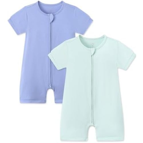 JunNeng Rayon Viscose from Bamboo Baby Zipper Romper,Soft Jumpsuit Short Sleeve One Piece Coverall for Boy Girl