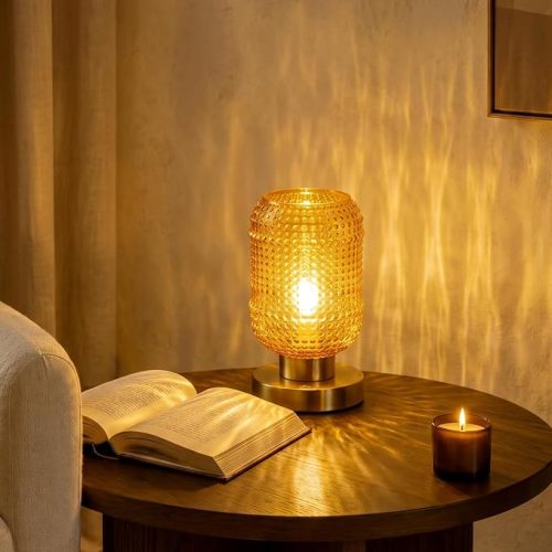 ZYER 8.9in Amber Table Lamp, Touch Control Lamp, Small Vintage Lamp