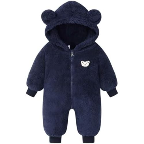Baby Boy Winter Bear Snowsuit Toddler Girl Fleece Jumpsuit Infant Onesie Clothes