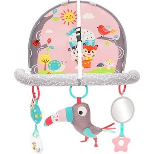 Koty Baby Car Seat Toys, Infant Double Sided carseatToy,Pink Cute Rattle Toys with Music, Mirror, Travel Activities Developmental Toys for Babies 0-6 Months