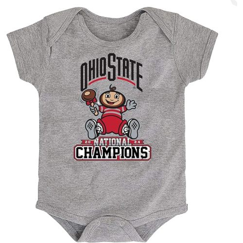 Ohio State Buckeye Officially Licensed 100% Cotton Short Sleeve Baby Brutus National Champions Bodysuit-Gray