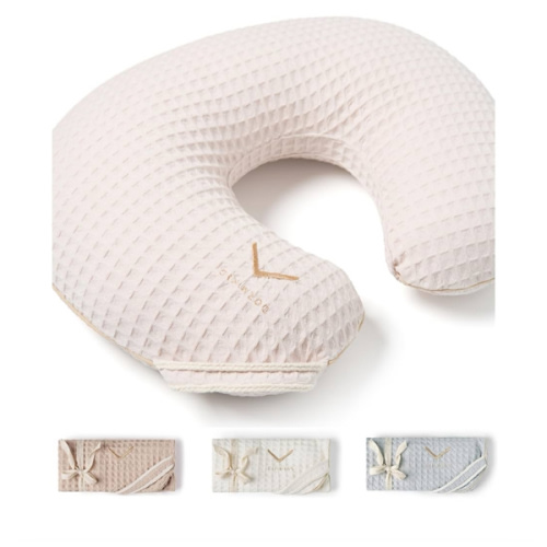 Organic Nursing Pillow with Cover • Premium Quality 100% Cotton Oeko-Tex Standard • Moon Pillow for Breastfeeding and Bottle Feeding • Soft and Breathable • (Ivory waffle)