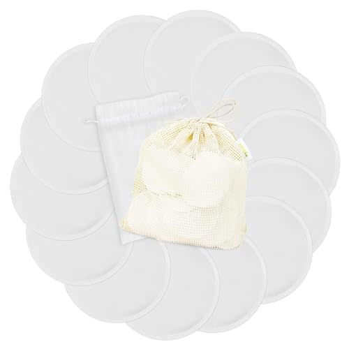 wegreeco Nursing Breast Pads (14 Pack) + Laundry Bag & Travel Storage Bag, 4.7 inch Option - Washable & Reusable Breastfeeding Nursing Pads (White, Plain Shape)