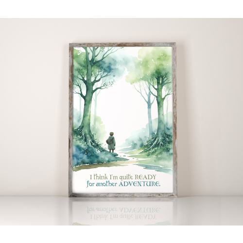 Nursery wall art printable Tolkien inspirational quotes Adventure LOTR Gift newborn hobbit 'I think I'm quite ready for another adventure'