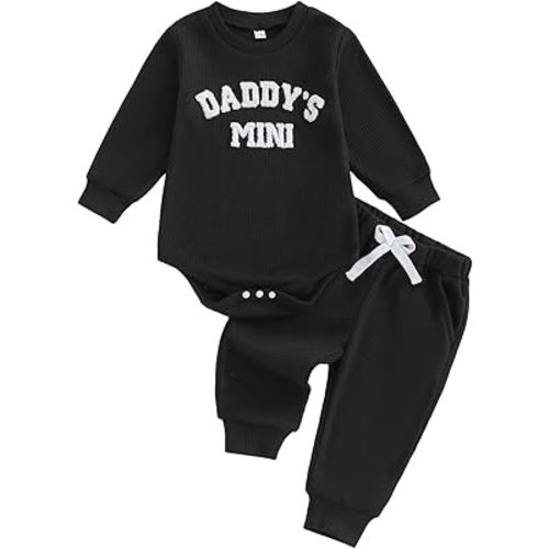 Kupretty Baby Boy Clothes 3 6 12 18 Months Fall Winter Outfit Mama's Boy Embroidery Waffle Long Sleeve Romper Pants Set