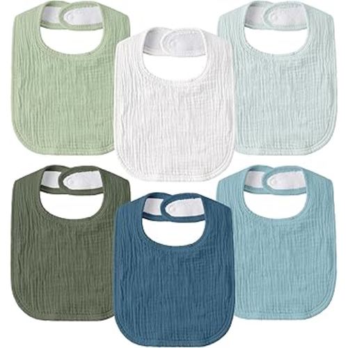 GLLQUEN BABY Muslin Drool Bibs for Boys Girls 6 Pack, Adjustable Baby Bibs for Drooling and Teething, Soft Cotton Baby Bandana Bib for Newborn Feeding Essentials (Green)