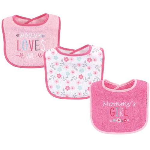 Luvable Friends Baby Girl Cotton Drooler Bibs with Fiber Filling 3pk, Girl Mommy, One Size