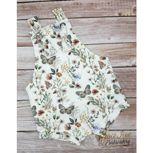 Handmade Organic Cotton Baby Romper: Wildflower Butterfly Print