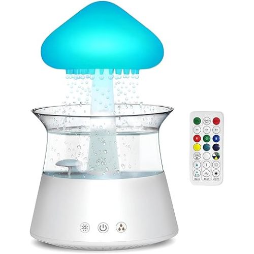 Rain Cloud Mushroom Humidifier Lamp – Soothing Waterfall Night Light with Rain Sounds, Sleep Aid & Relaxation Desk Lamp, Ideal Gift for Kids, Men, Women – Perfect for Birthday, Holiday
