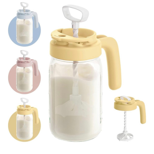 Papablic Breast Milk Pitcher – Baby-Safe Glass Formula Mixer with Easy-Blend Handle Lid, Wide-Mouth Mason Jar, Leakproof Flip-Lock Spout, BPA-Free, Gift for New Moms, Blue