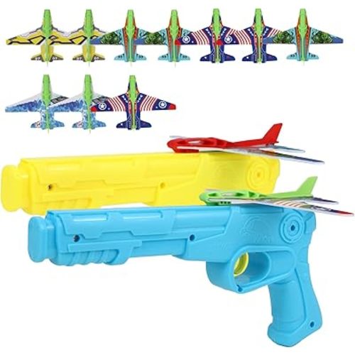 Manmel 12 Pack Airplane Launcher Toys for Kids, 2 Launchers and 10 Foam Glider, Indoor Outdoor Flying Toys for Boys Girls 4-8 Years Old, Plane Party Favors Birthday Gifts for Toddlers