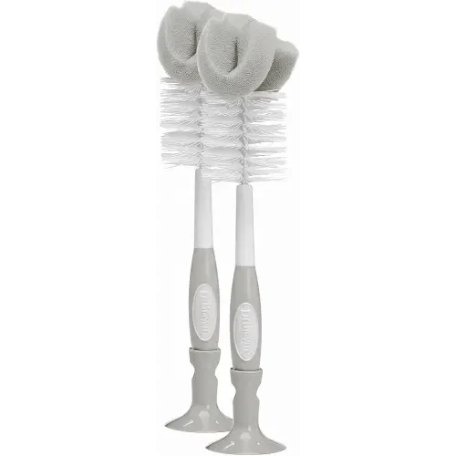 Dr. Brown's Reusable Sponge Baby Bottle Cleaning Brush with Suction Cup Stand, Scrubber and Nipple Cleaner, BPA-Free, Gray, 2-Pack